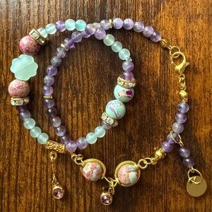 Purple and Jade 6mm Beaded Bracelet Set